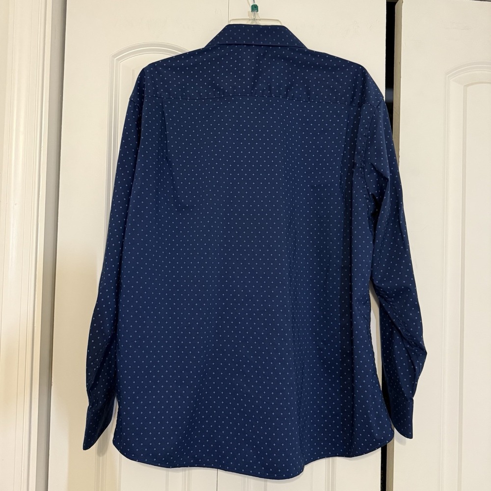 Lucky Brand Men Regular Fit Blue Geometric Stretch Dress Shirt Sz XL 17-17,5 - Picture 2 of 8